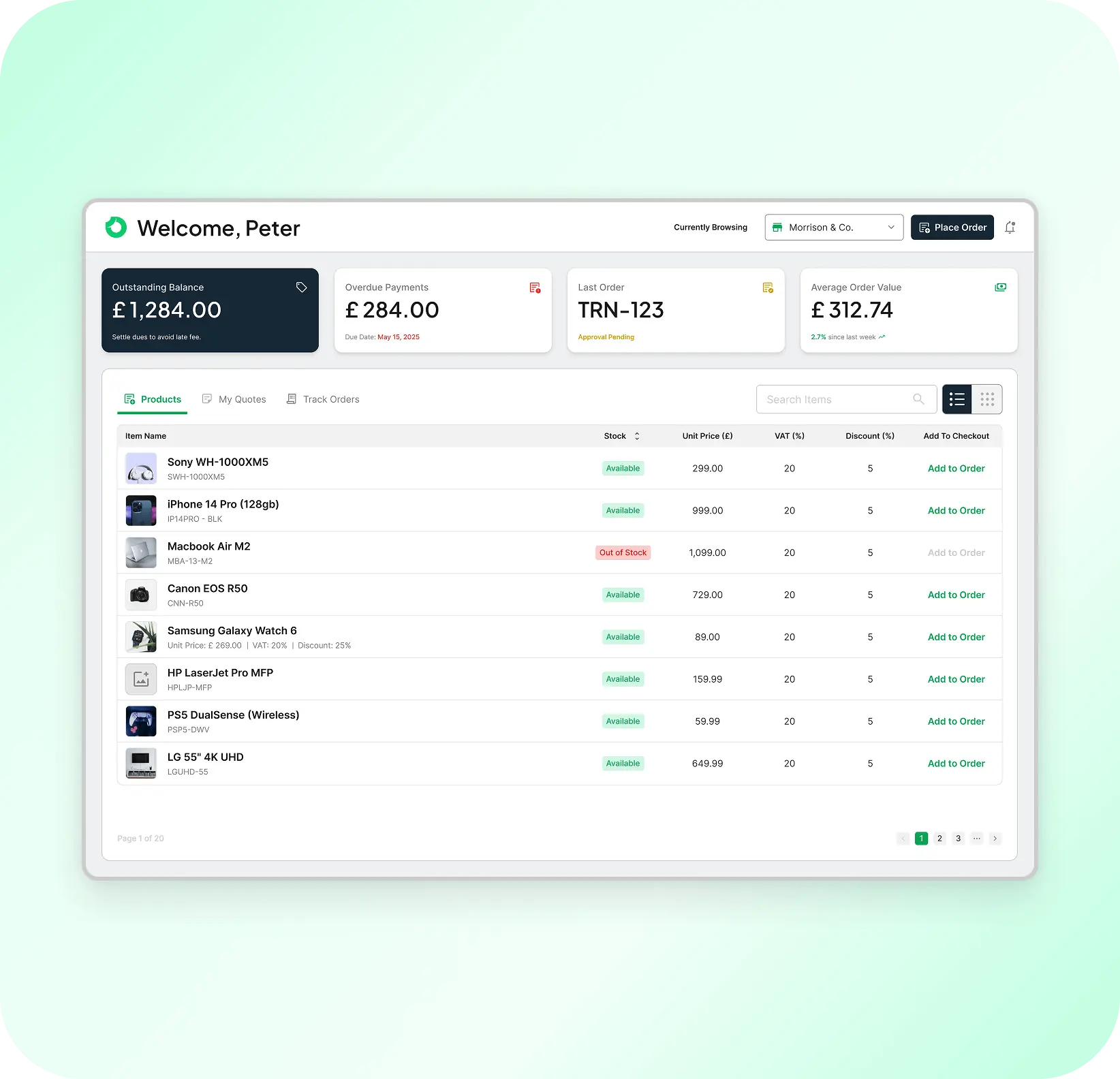 B2B Portal Dashboard