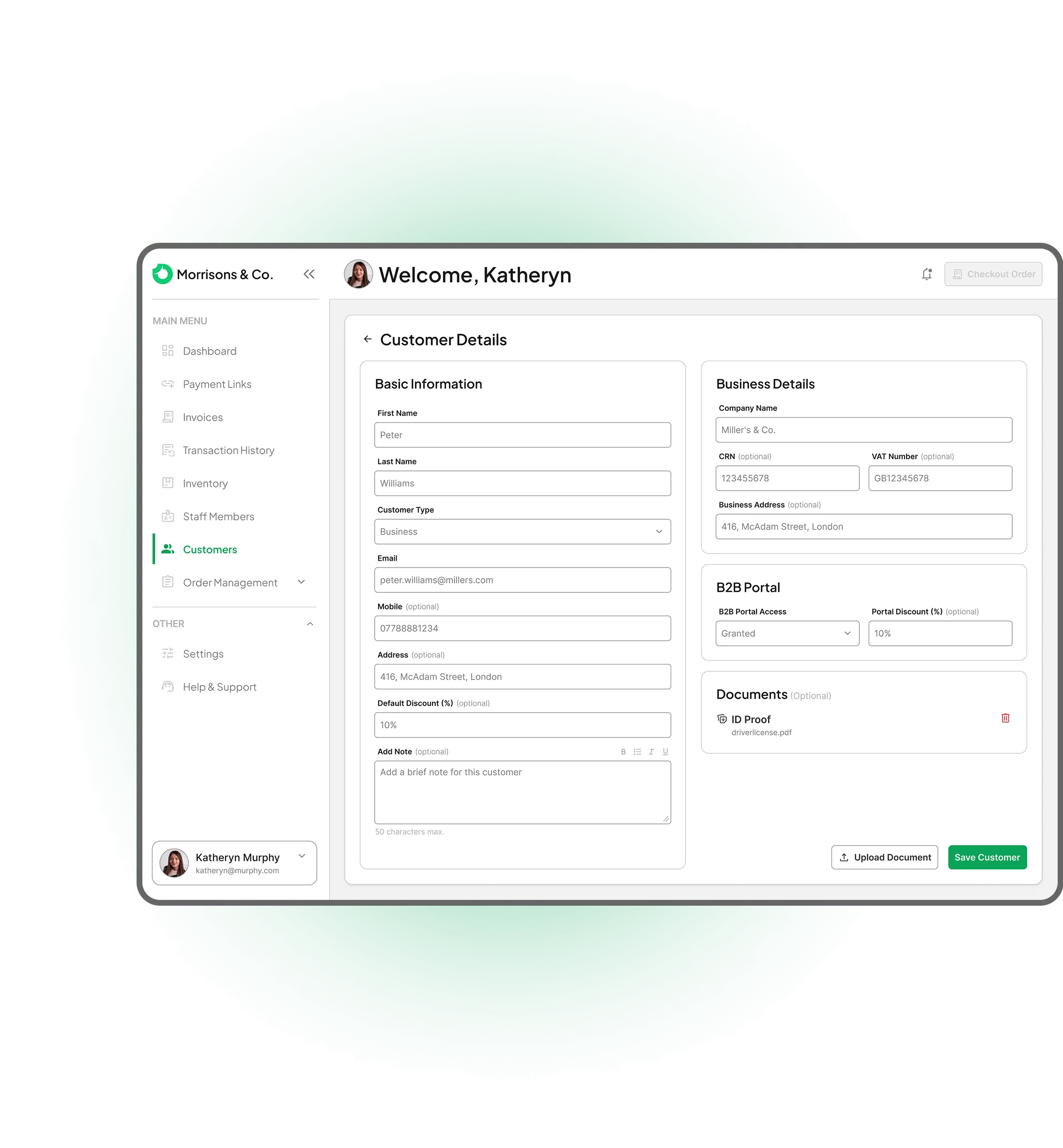 Add Products or Services - customer-insights screen on the Zendr app