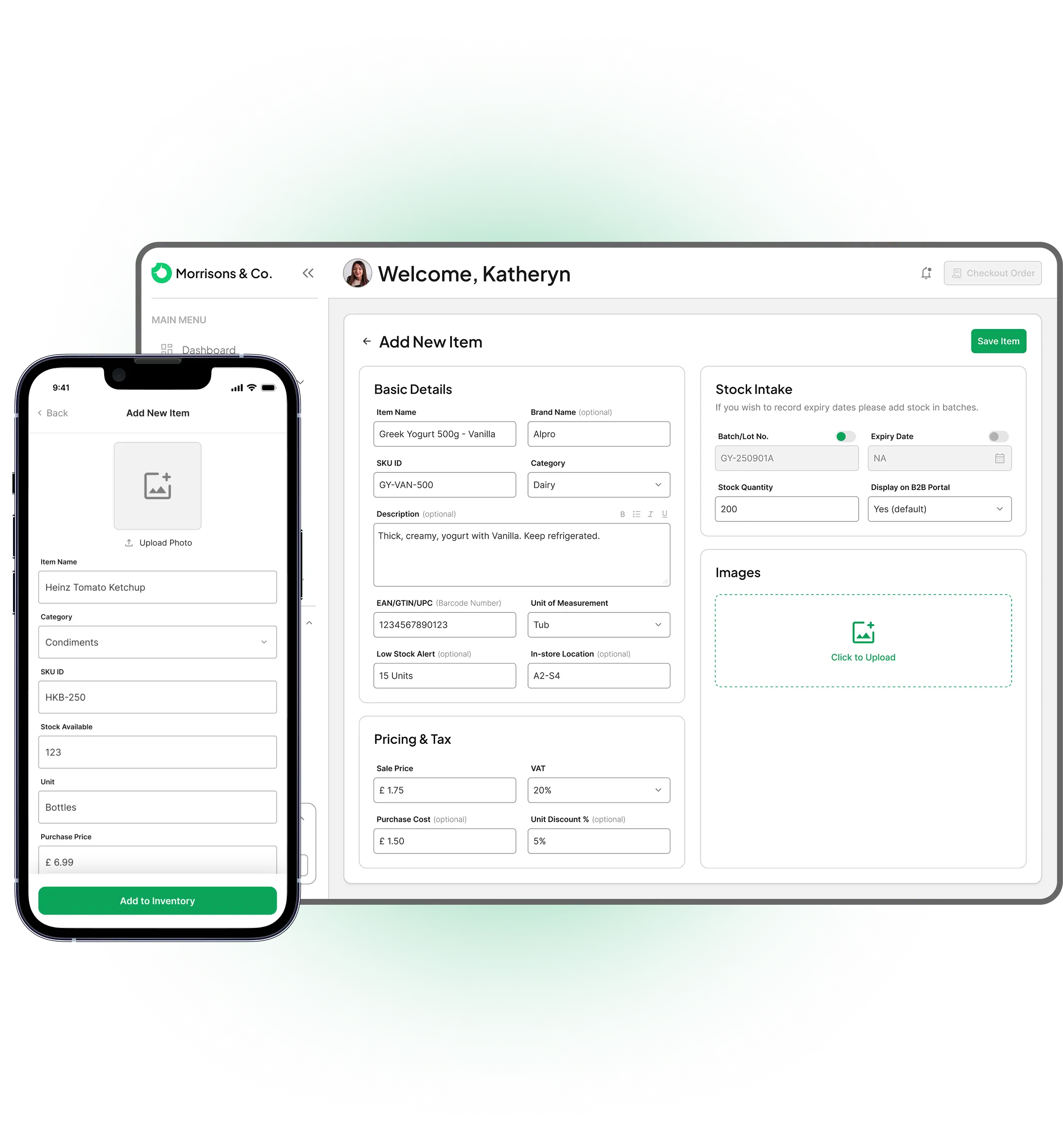 Add Products or Services - Inventory screen on the Zendr app