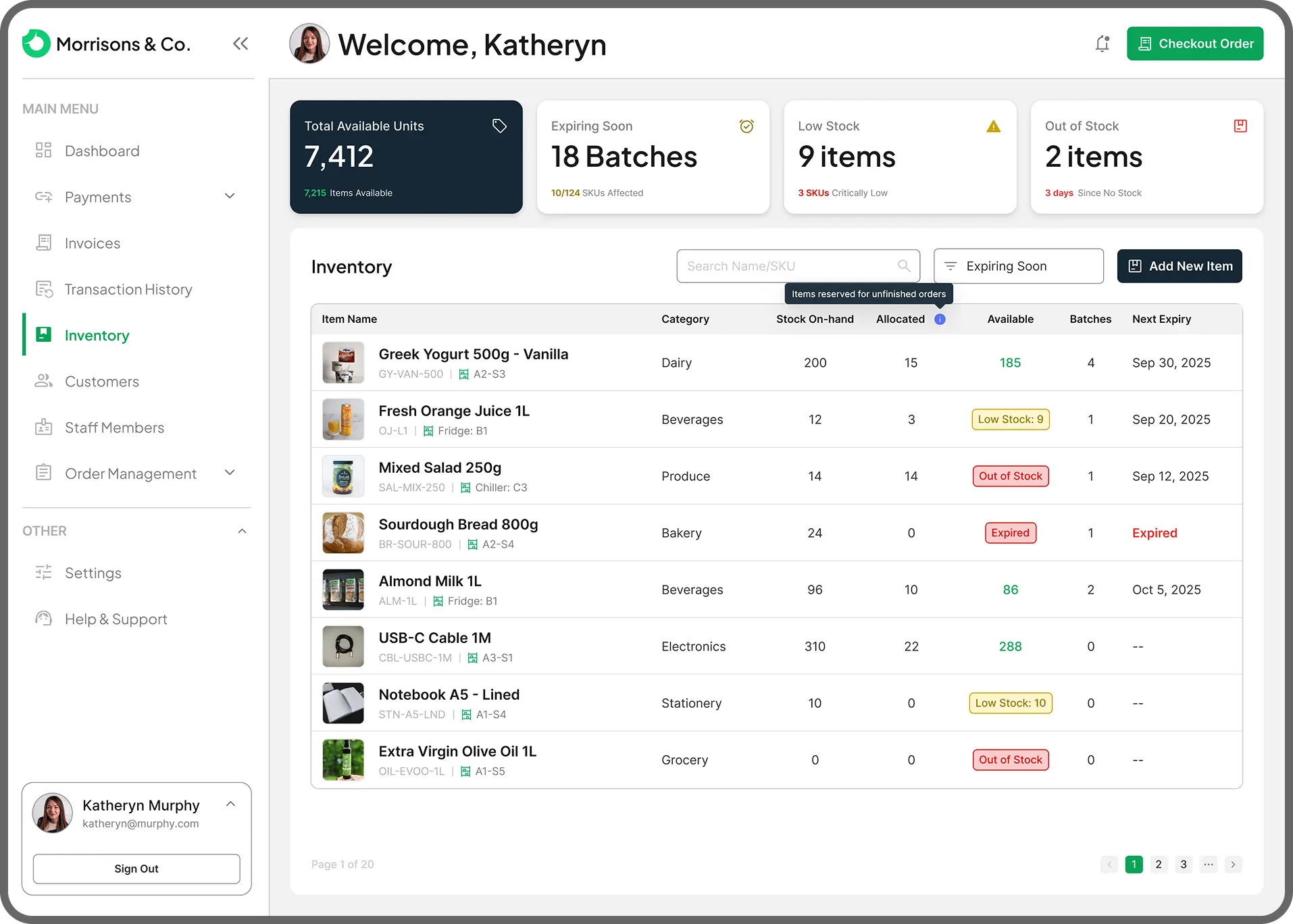 Organize in Categories - Inventory screen on the Zendr app